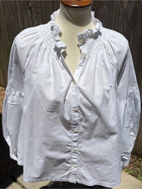 GAP White Ruffled Neck Button-Down Blouse